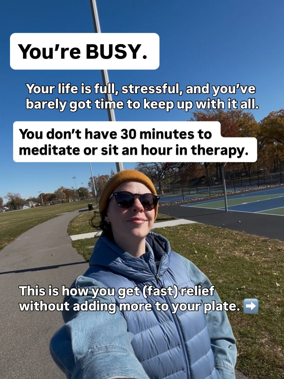 You don&rsquo;t need another &ldquo;to-do.&rdquo; ✔️

You don&rsquo;t need another box to check. 

You need easy and effective, brain-changing habits that get you relief in minutes. 

And I&rsquo;m going to show you how.

Inside my masterclass, The C