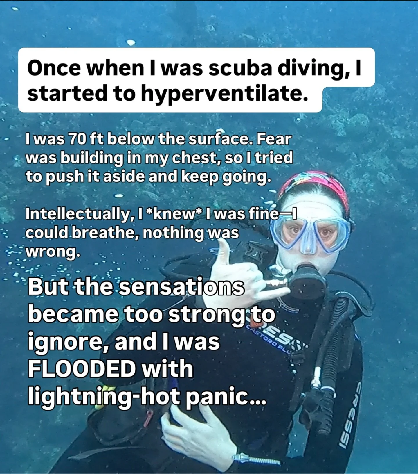 Scuba diving is one of my favorite things in the world. 🤿

And a panicked nervous system almost took it from me that day.

No matter how much I told myself &ldquo;I&rsquo;m fine, I can breathe&rdquo; my body had other plans. 

It&rsquo;s the same re