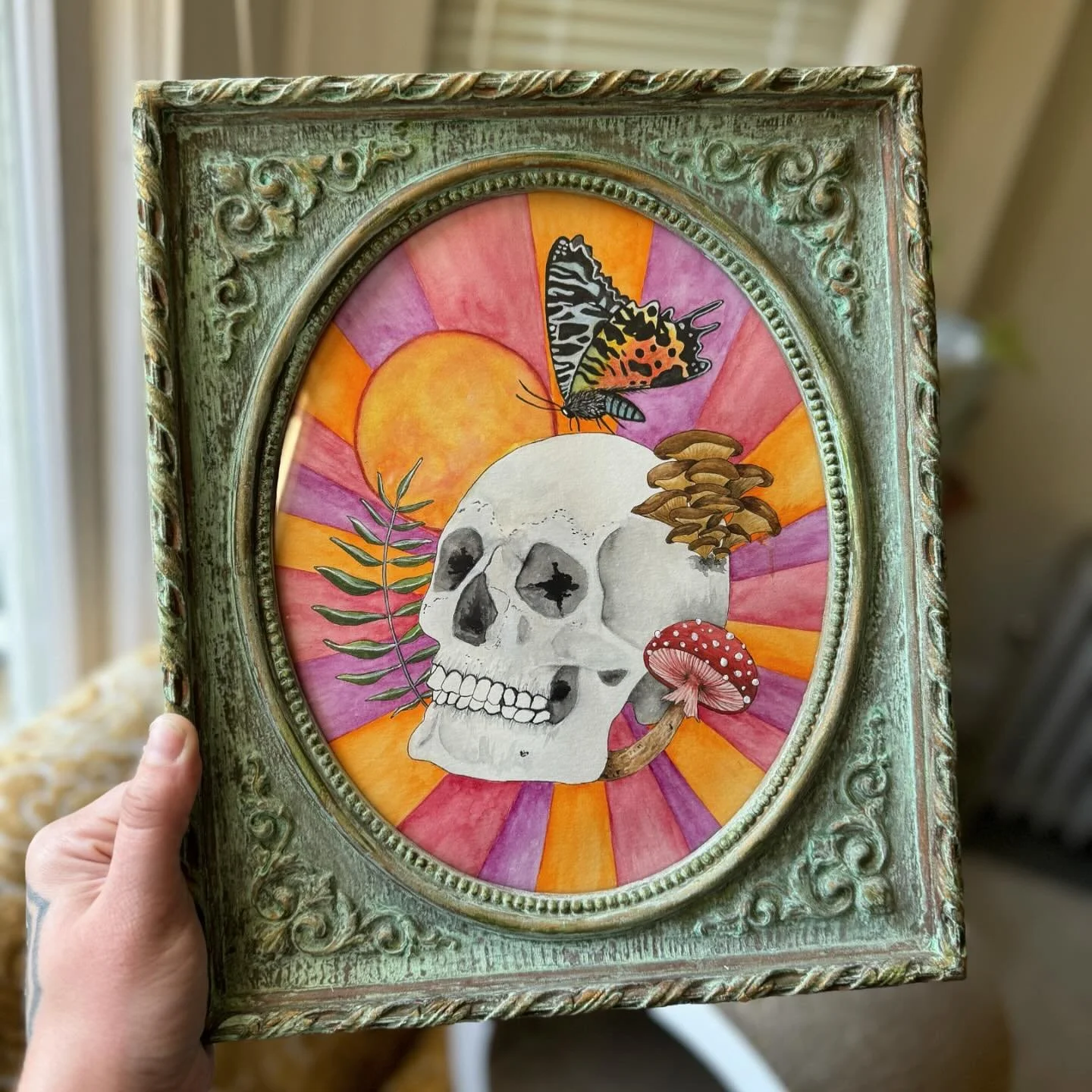 And here it is! 🫨 My newest painting inspired by the @haightashburystreetfair which will happen THIS Sunday, so please come out and see me and this ole thing and have a hoot of a time at the fair 🎶 💃 The frame was found and up cycled by my very am