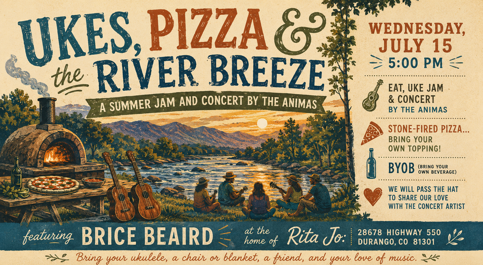 Ukes, Pizza & the River Breeze