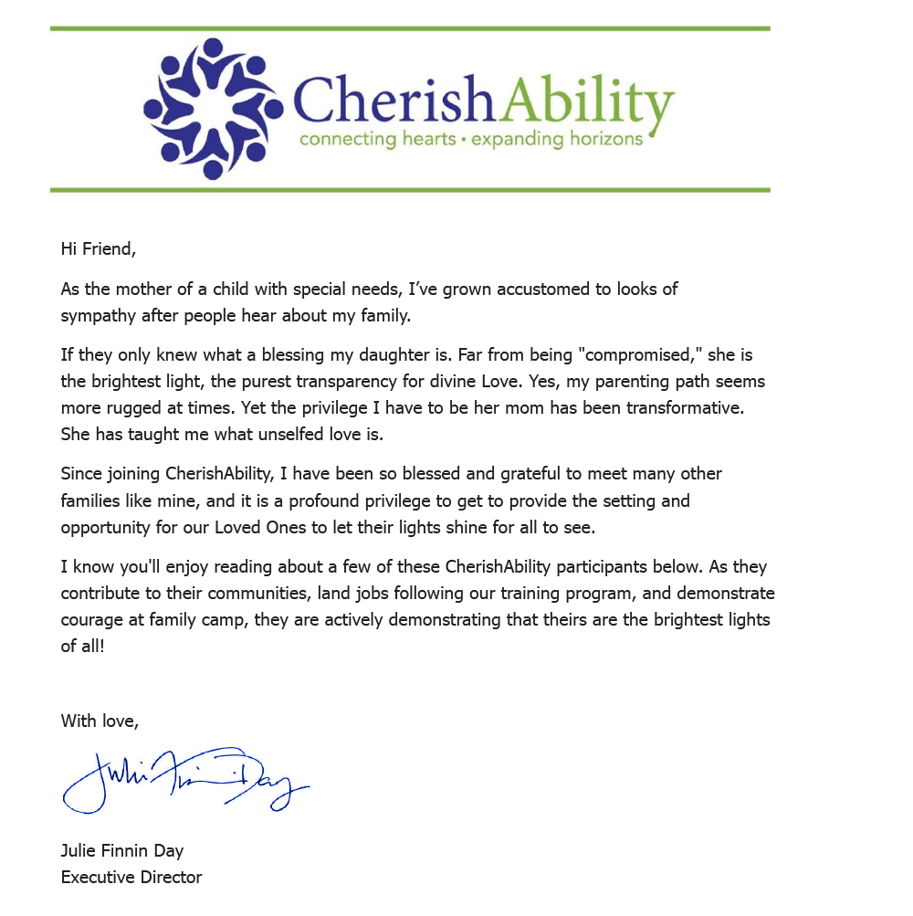 Shot of first part of CherishAbility's Fall Newsletter