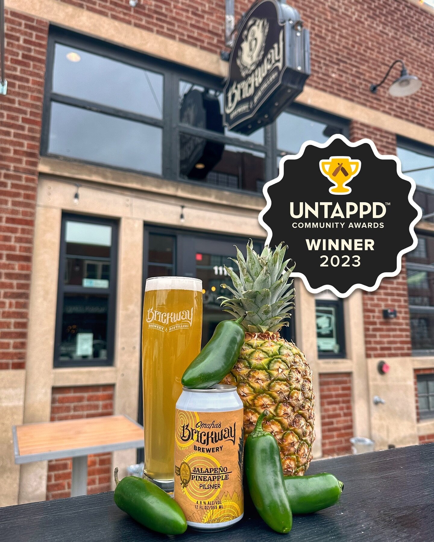 𝑺𝒘𝒆𝒆𝒕 𝒉𝒆𝒂𝒕 🍍🌶️ 𝐒𝐰𝐞𝐞𝐭𝐞𝐫 𝐯𝐢𝐜𝐭𝐨𝐫𝐲 🏆

Brickway&rsquo;s Jalape&ntilde;o Pineapple Pills was selected as a top-rated Spiced/Herbed Beer in Nebraska by the @untappd Community &ndash; thank you for your support!

#DrinkLocal | #Drin