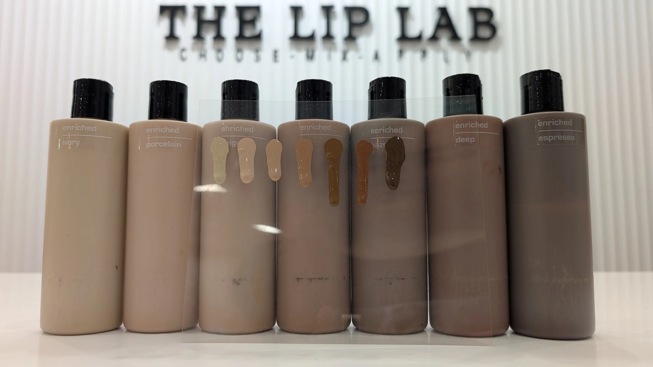 A line of Lip Lab Perth foundations in varying shades