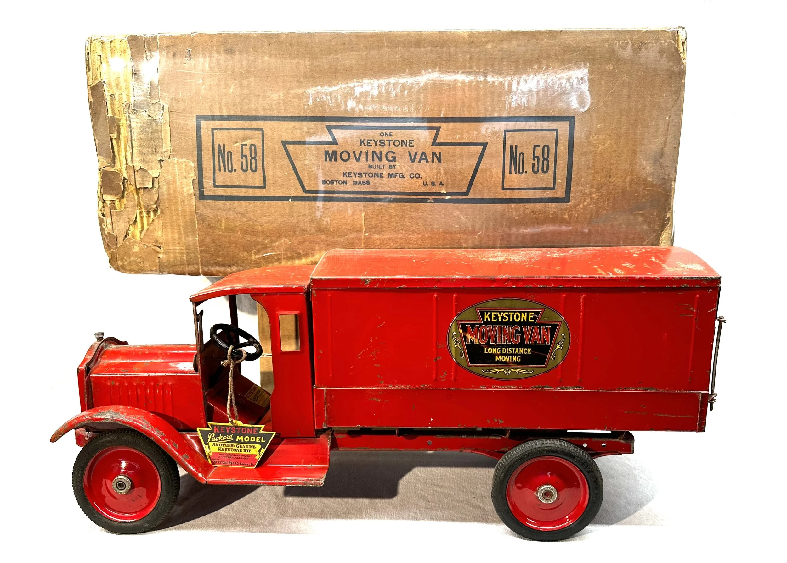 Keystone moving van truck in all red color scheme.  We've only seen two original examples in all red.  Interestingly the steering wheel is black.