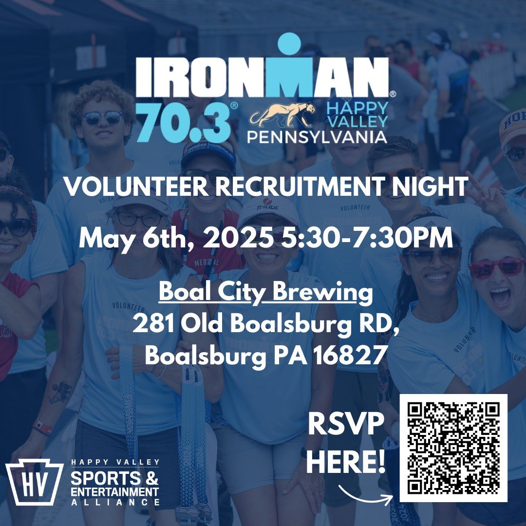 🚨 Calling all volunteers! 🚨
Join us for the IRONMAN 70.3 Happy Valley Volunteer Recruitment Night on May 6th, 2025 from 5:30–7:30PM at Boal City Brewing in Boalsburg! 🍻💪
Come learn how you can be part of this epic event — plus, enj