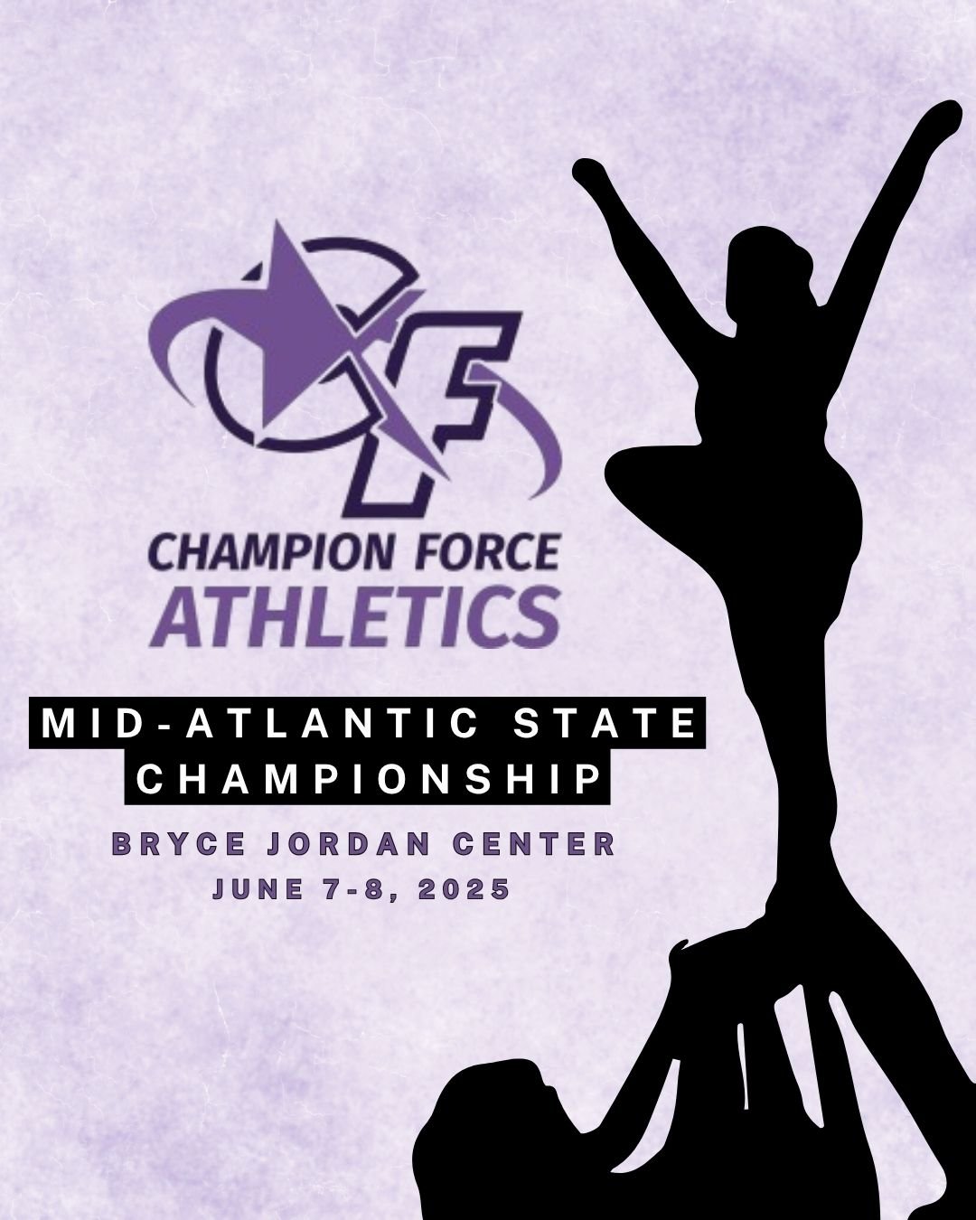The Champion Force Mid-Atlantic State Championship is bringing the energy to the Bryce Jordan Center, June 7–8, 2025! 🎉📣
Watch as cheer teams light up the mat and celebrate their athletic achievements!