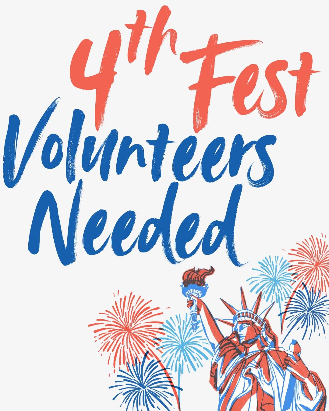 We&rsquo;re looking for volunteers to help make Fourth Fest a success! Support is needed from Monday, June 30th through July 3rd, during the following shifts:
🕘 9:00 AM &ndash; 12:00 PM
🕐 1:00 PM &ndash; 4:00 PM

If you're interested or would like 