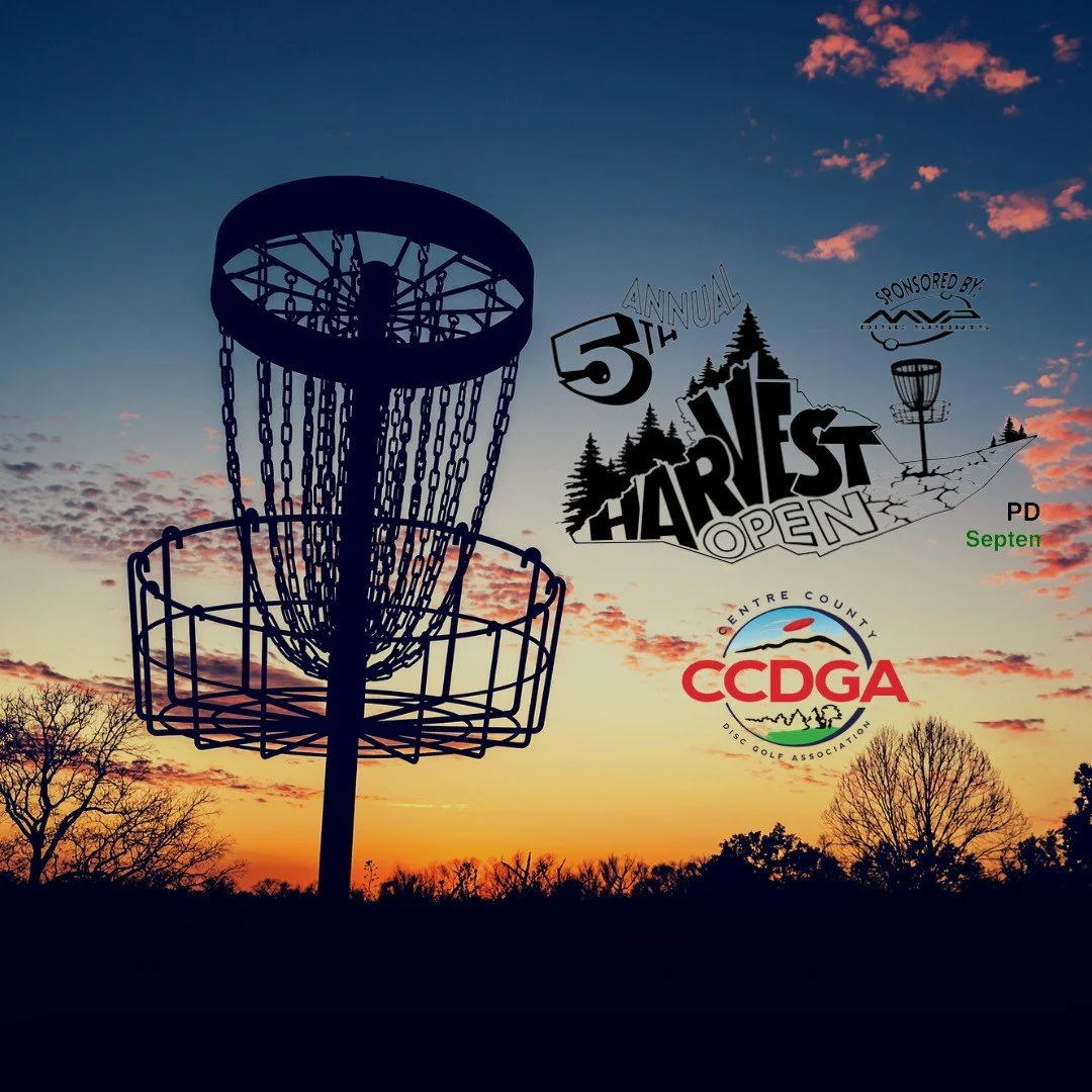 Join us for the 5th Annual Harvest Open this weekend! Disc golfers of Central PA will showcase their skills on the Harvest Field B-tier Disc Golf Course in Boalsburg, PA from September 6-7.
Learn more here: https://happyvalleysportsandentertainment