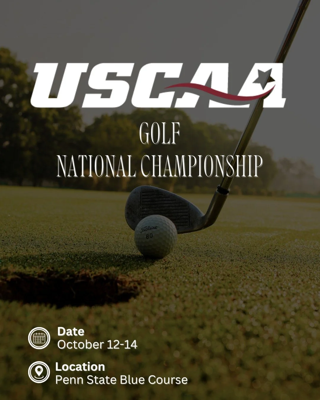 ⛳ The USCAA Golf National Championships are teeing off at the beautiful Penn State Blue Course from October 12&ndash;14! Watch some incredible collegiate golf in action and cheer on athletes from across the country. 🌟

We still have volunteer spots 