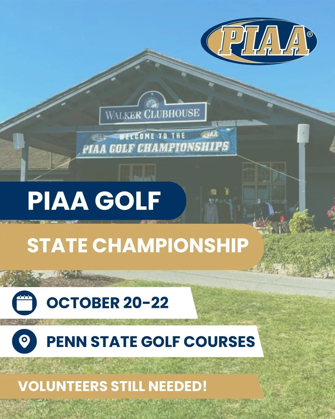 The PIAA Golf State Championships return to Penn State Golf Courses October 20&ndash;22! ⛳
Join us in welcoming the top high school golfers from across Pennsylvania as they compete for state titles.
Volunteer opportunities are still available &mdash;