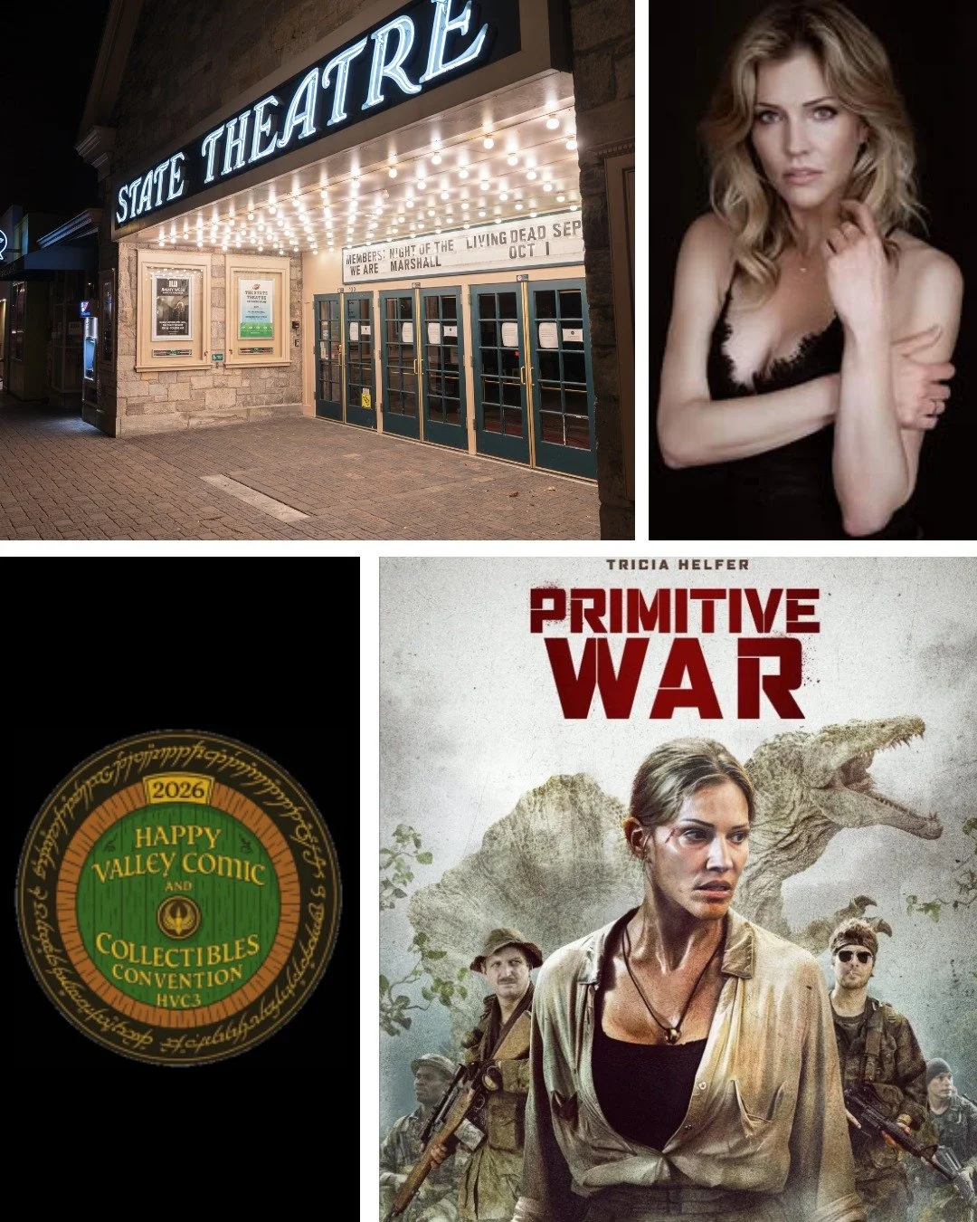 This Saturday, in collaboration with Happy Valley Comic and Collectibles Convention, the State Theatre will be showing the film Primitive War. Actress Tricia Helfer will be present for a pre-screening VIP Meet &amp; Greet as well as a post-film Q&amp