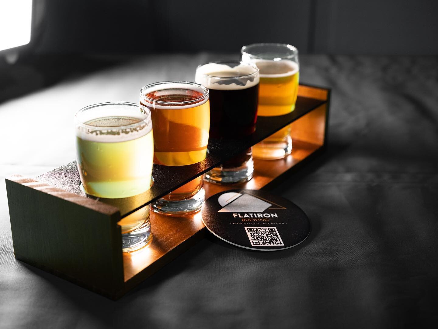 Sample four beers at once with a Flatiron flight!  The taproom is open from 3-10pm today (food service ends at 9pm) #craftbeer #yooperlife #discovermanistique