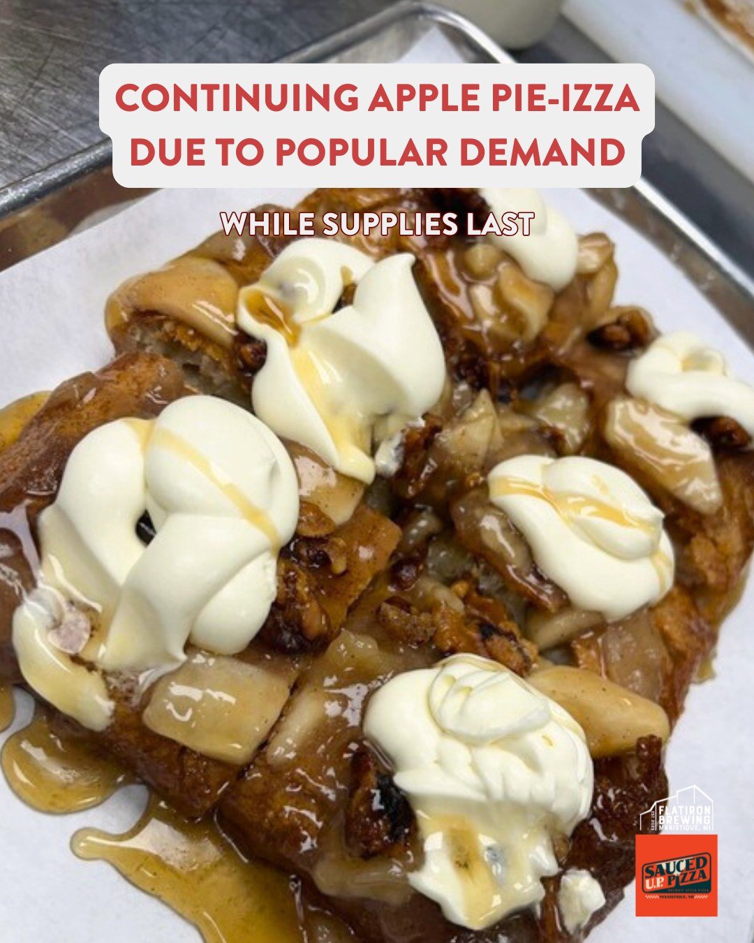 If you haven't tried the Apple Pie-izza, you're missing out! Get it now while supplies last🍎🥧🍕