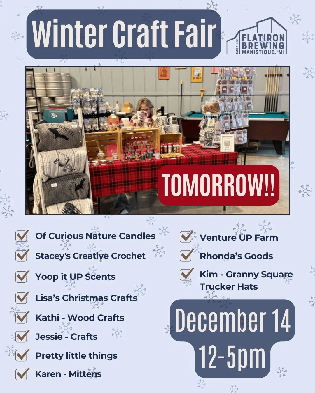 Tomorrow at Flatiron Brewing from 12-5pm!

#manistiquebrewery #flatironbrewing #ManistiqueMI