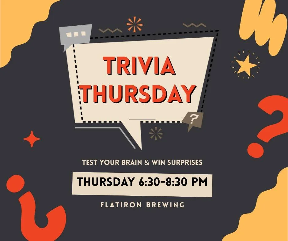 TRIVIA THURSDAY: Every Thursday is Trivia Thursday at Flatiron Brewing and Sauced U.P. Pizza! The questions start at 6:30pm! Come on in for a chance to win gift cards! #brewery #trivia #manistique