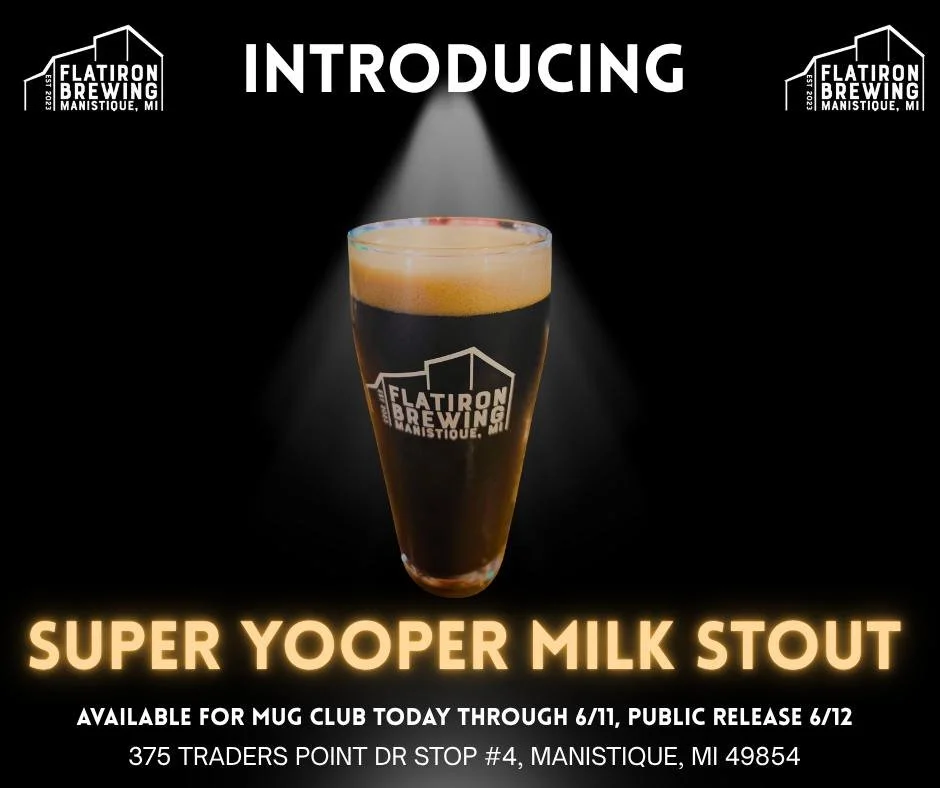 We've got a new beer on tap! The Super Yooper Milk Stout: our classic milk stout recipe steeped with Super Duper (@superduperdrinks) coffee. Roasty, chocolatey, a touch of sweet, and coffee. It's available today through Thursday 6/11 for Mug Club Mem