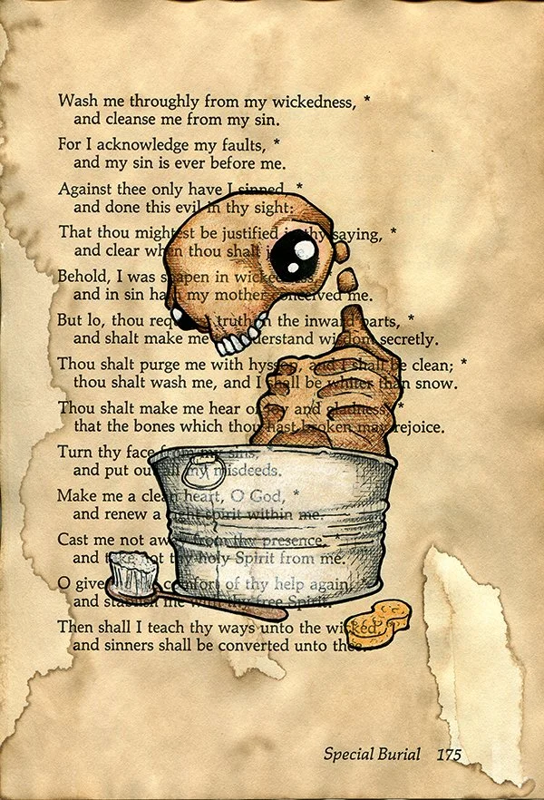 "Special Burial 2"
Mixed Media on Stained Book Page