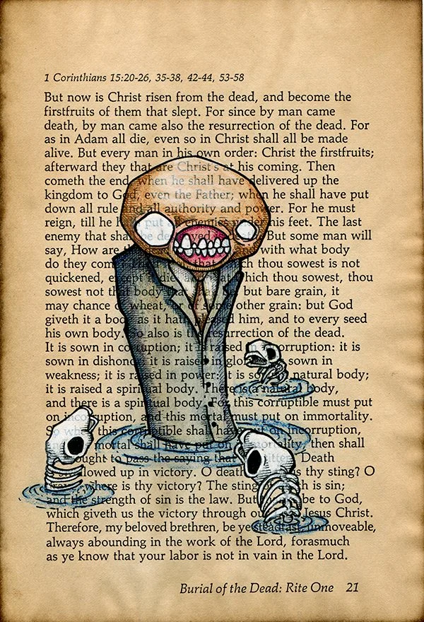 "Burial Rite - Corinthians"
Mixed Media on Stained Book Page