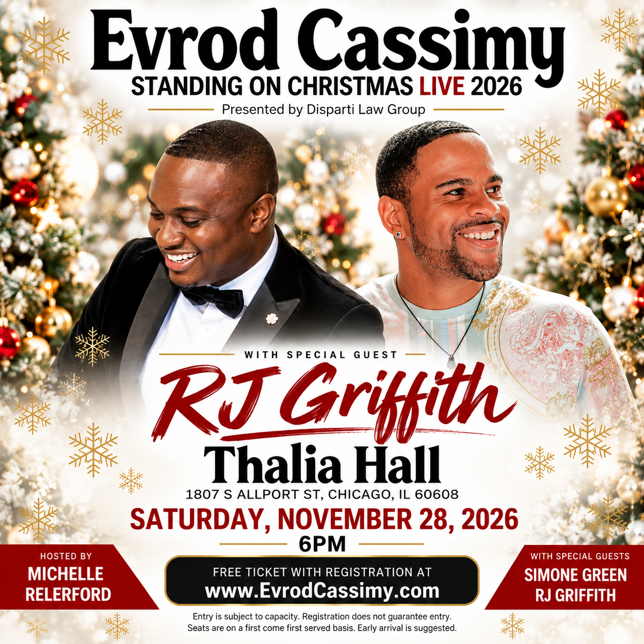 RJ Griffith to Join Evrod Cassimy as Special Guest for “Standing on Christmas Live 2026” at Thalia Hall