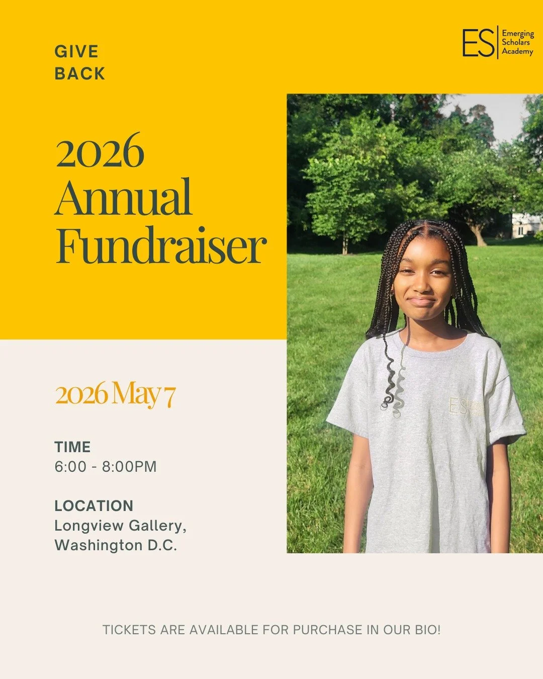 Mark your calendars and grab your tickets!!

Our 2026 Emerging Scholars Annual Fundraiser is quickly approaching, on Thursday, May 7, 2026 at Long View Gallery. 

This is more than an event &mdash; it&rsquo;s a chance to invest in our scholars and ce
