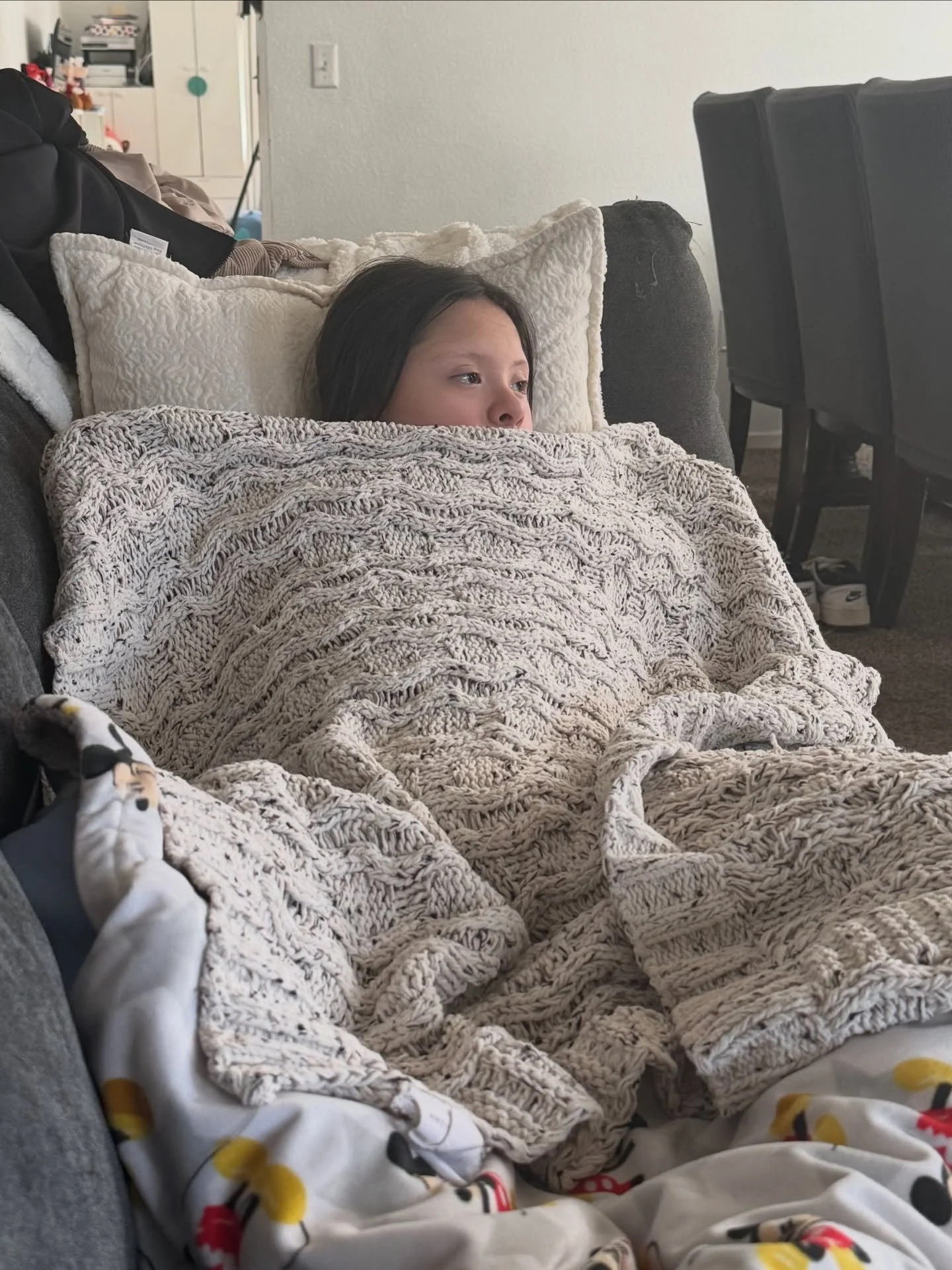 A little bit better today. No fever which is great but this bug is kicking her butt.