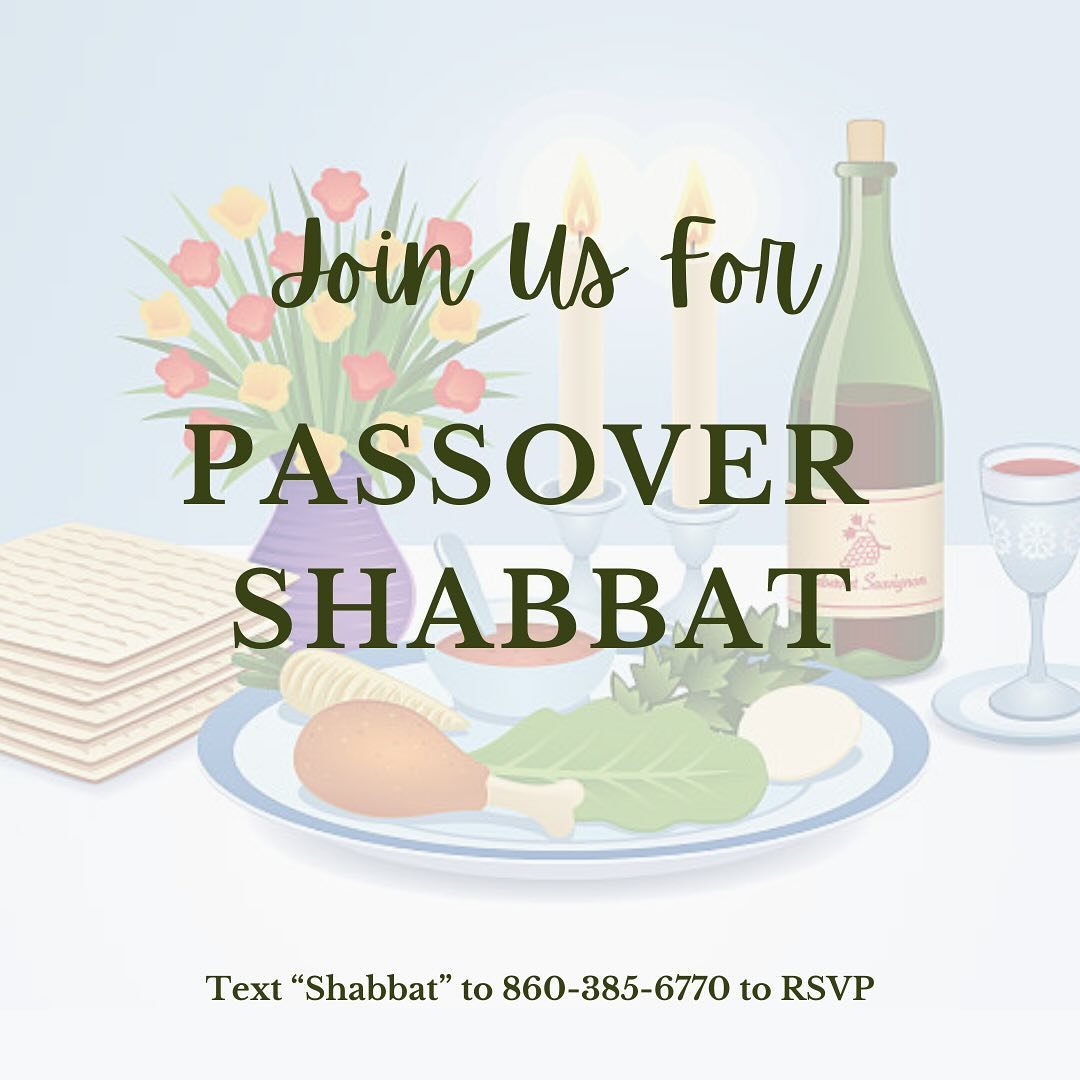 Join us for Passover Shabbat at 7:30pm tomorrow. Get excited for a delicious, homemade, and kosher for Passover meal! Chag Sameach!!