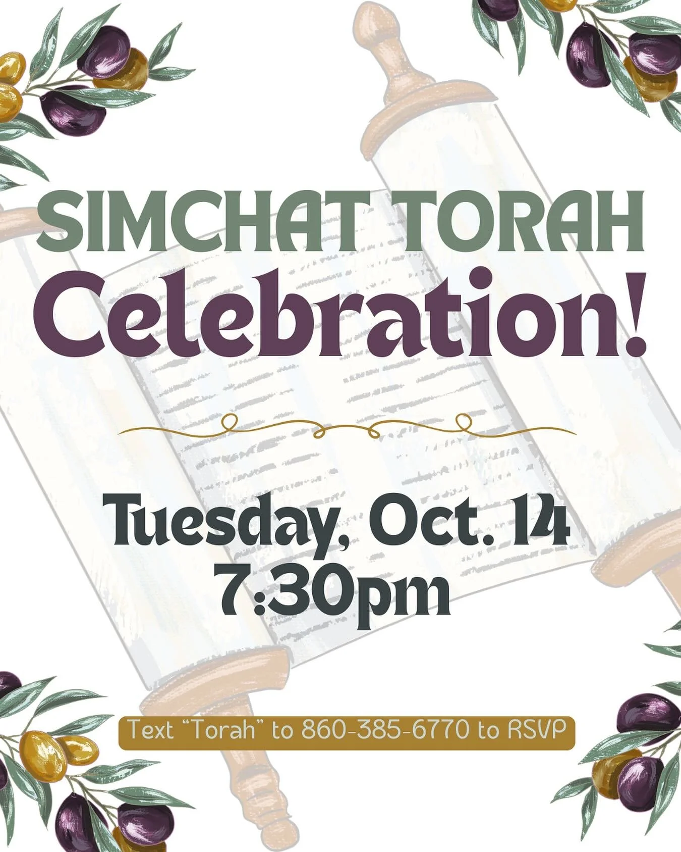 IT’S THAT TIME AGAIN…as Sukkot comes to a close, we’re getting ready to celebrate ✨Simchat Torah✨ get ready to dance🕺👏 See you on Tuesday at 7:30pm! Text “Torah” to the ChabadBot to RSVP 😎