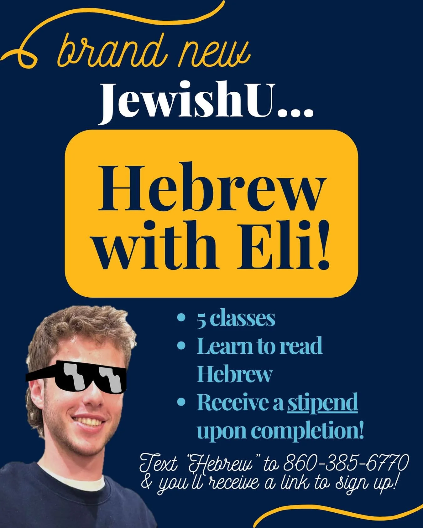 Always wanted to learn how to read Hebrew? Want to brush up on your faded Hebrew school skills? YOU&rsquo;RE IN LUCK‼️

Our very own Eli Goldman is teaching JewishU&rsquo;s &ldquo;Read it in Hebrew&rdquo; course starting NEXT MONDAY 11/7 😎 Join us f