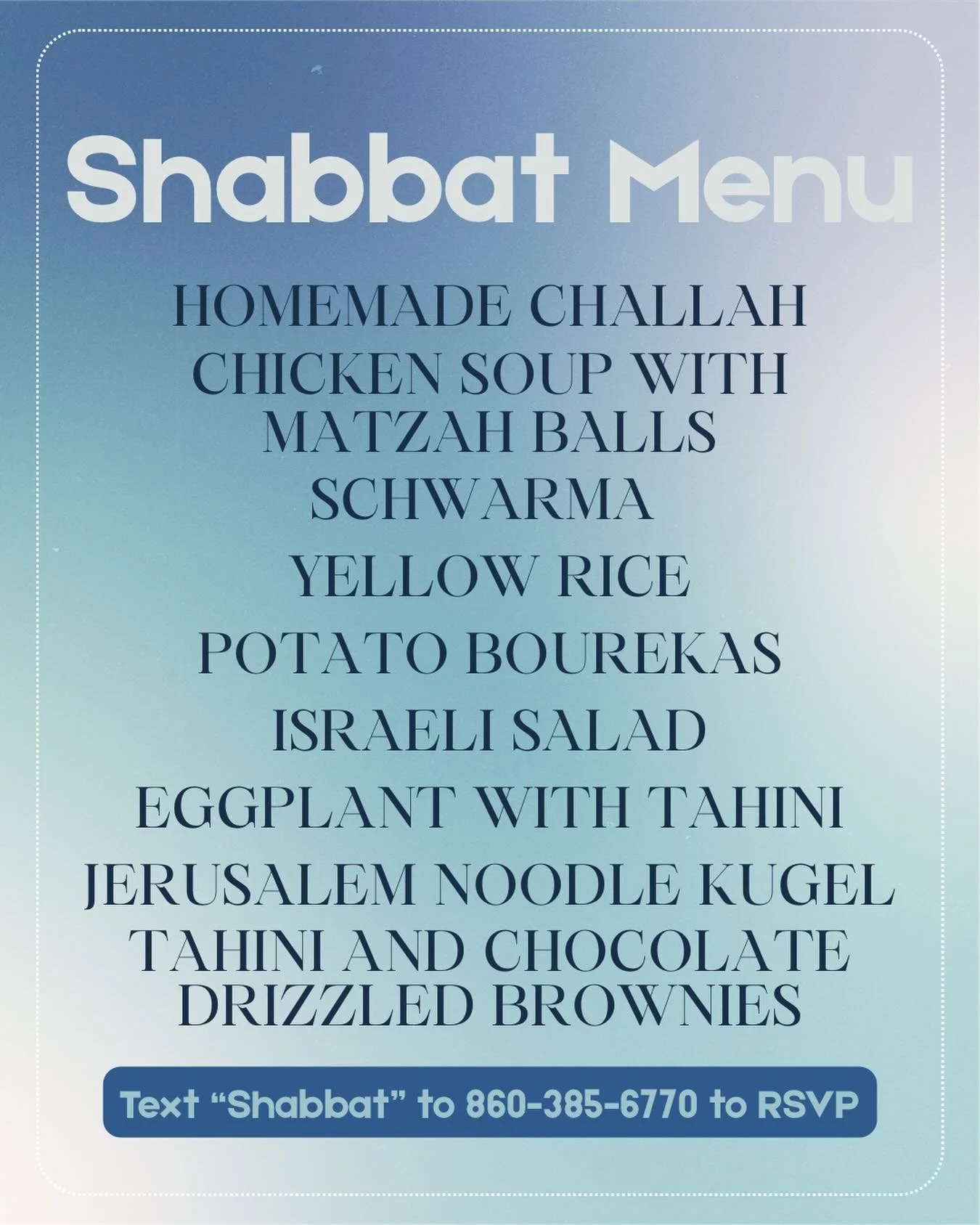 🚨MENU DROP🚨Get ready for Shabbos and for an epic meal 😋 RSVP &ldquo;Shabbat&rdquo; to the ChaBot 👏