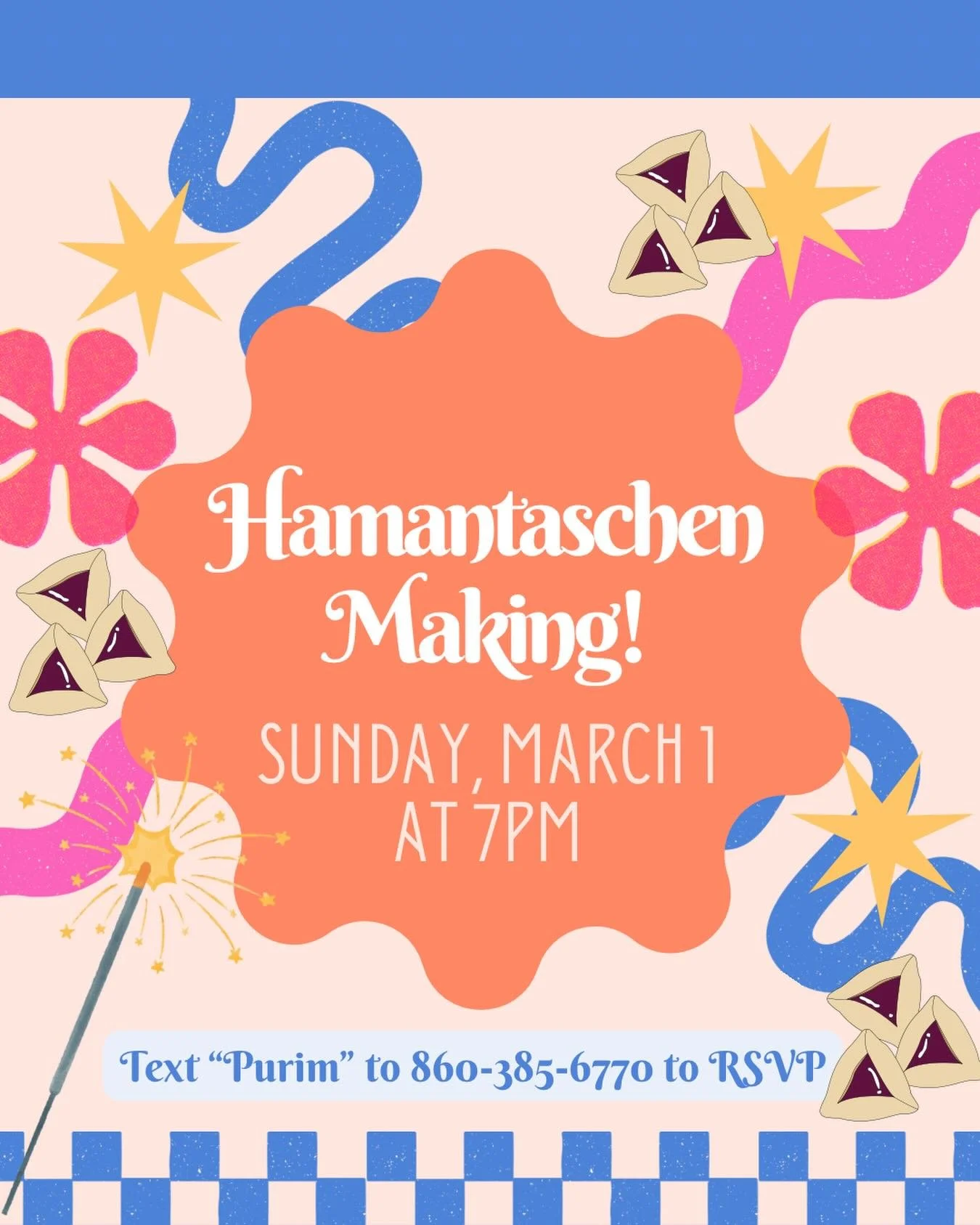 GET READY TO GET HAMANTASCHING 😋👩&zwj;🍳 No experience or supplies necessary 🤩 just 30 minutes and a masterpiece will be created 🧚 

Text &ldquo;Purim&rdquo; to the ChaBot to RSVP!