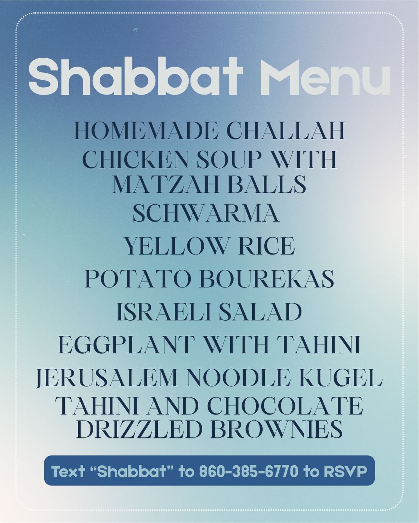 🚨MENU DROP🚨Get ready for Shabbos and for an epic meal 😋 RSVP &ldquo;Shabbat&rdquo; to the ChaBot 👏