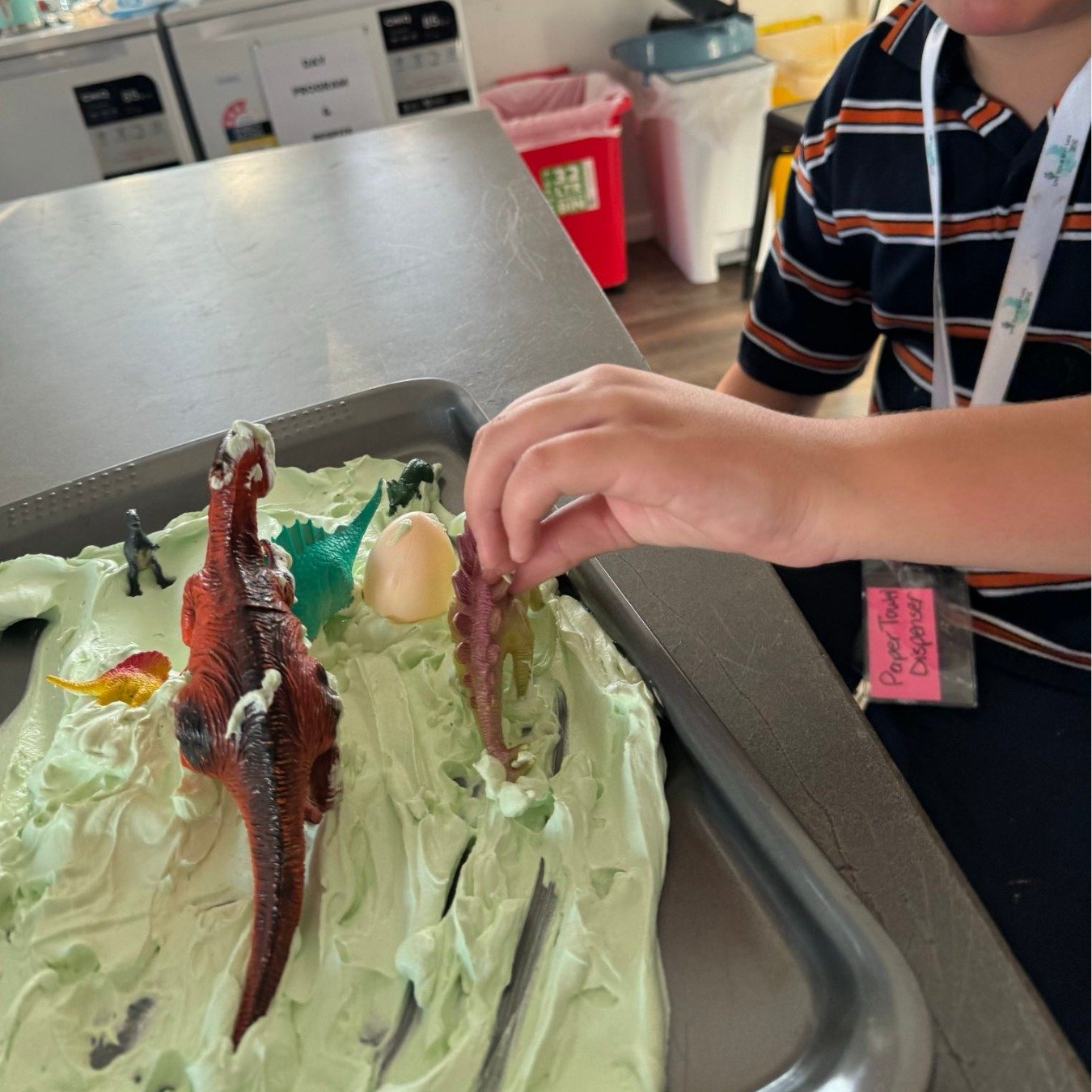 Sensory Play for Dino Week 🦖 

This week our After-School Activity Program participants had fun creating a Dino landscape with whipped cream!!

From whipping the cream, to playing with the Dinos, our participants were definitely hands-on. 

Sensory 