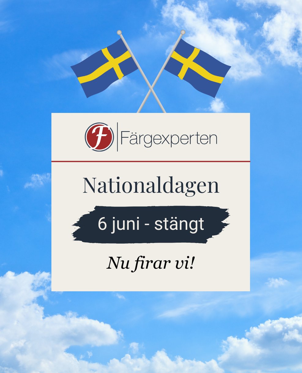 Glad nationaldag 🇸🇪⁠
⁠
Idag hissar vi den bl&aring; (NSC 4055-R95B) och gula (NSC 0580-Y10R) flaggan och passar p&aring; att fira lite extra &ndash; d&auml;rf&ouml;r h&aring;ller butiken st&auml;ngt idag.⁠
⁠
Imorgon &auml;r det s&ouml;ndag vilket i