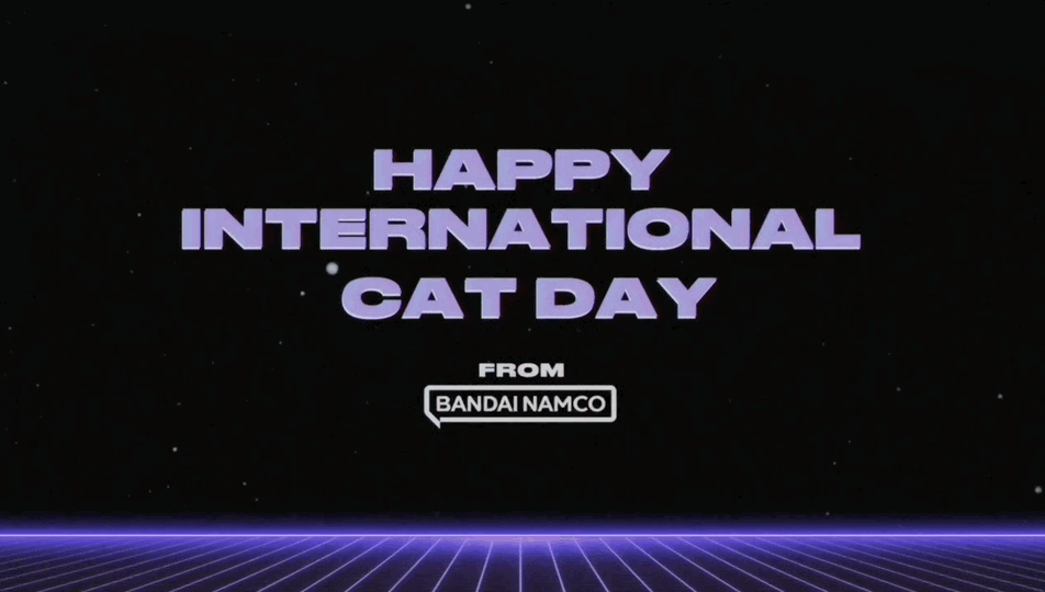 Laser Cat 3000 title cards: Fun for all, and Happy International Cat Day from Bandai Namco