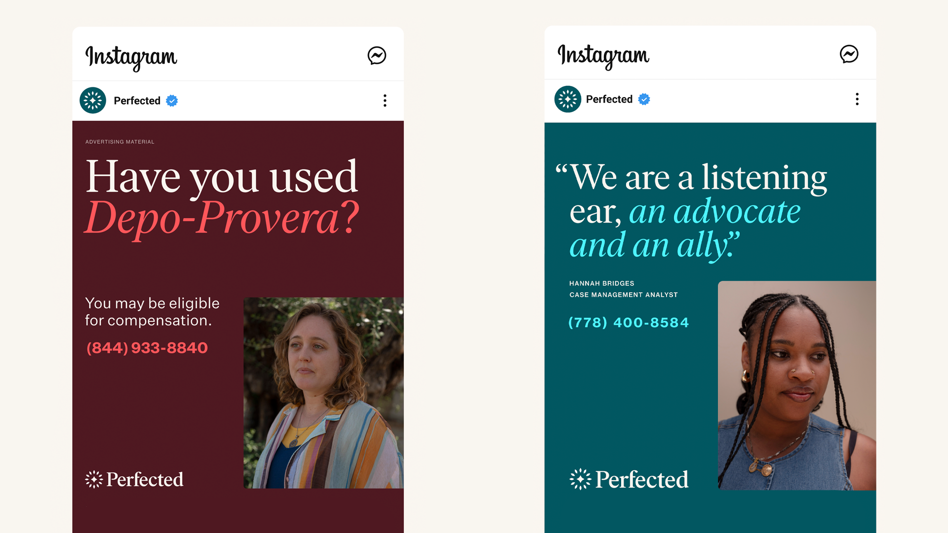 Perfected Instagram posts, including Have you used Depo-Provera?