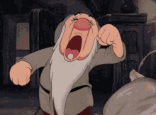 A cartoon dwarf mid-yawn