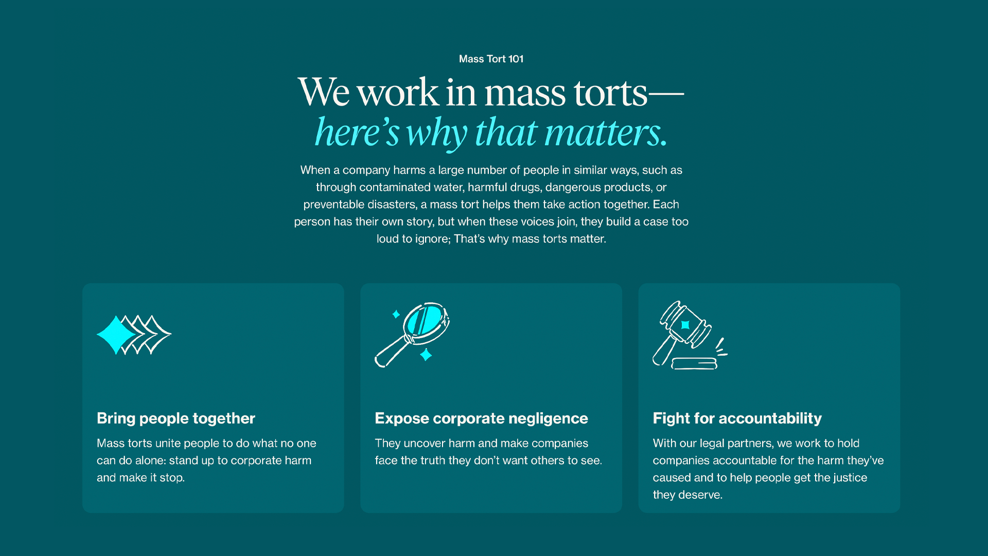 Perfected website section: We work in mass torts, here's why that matters