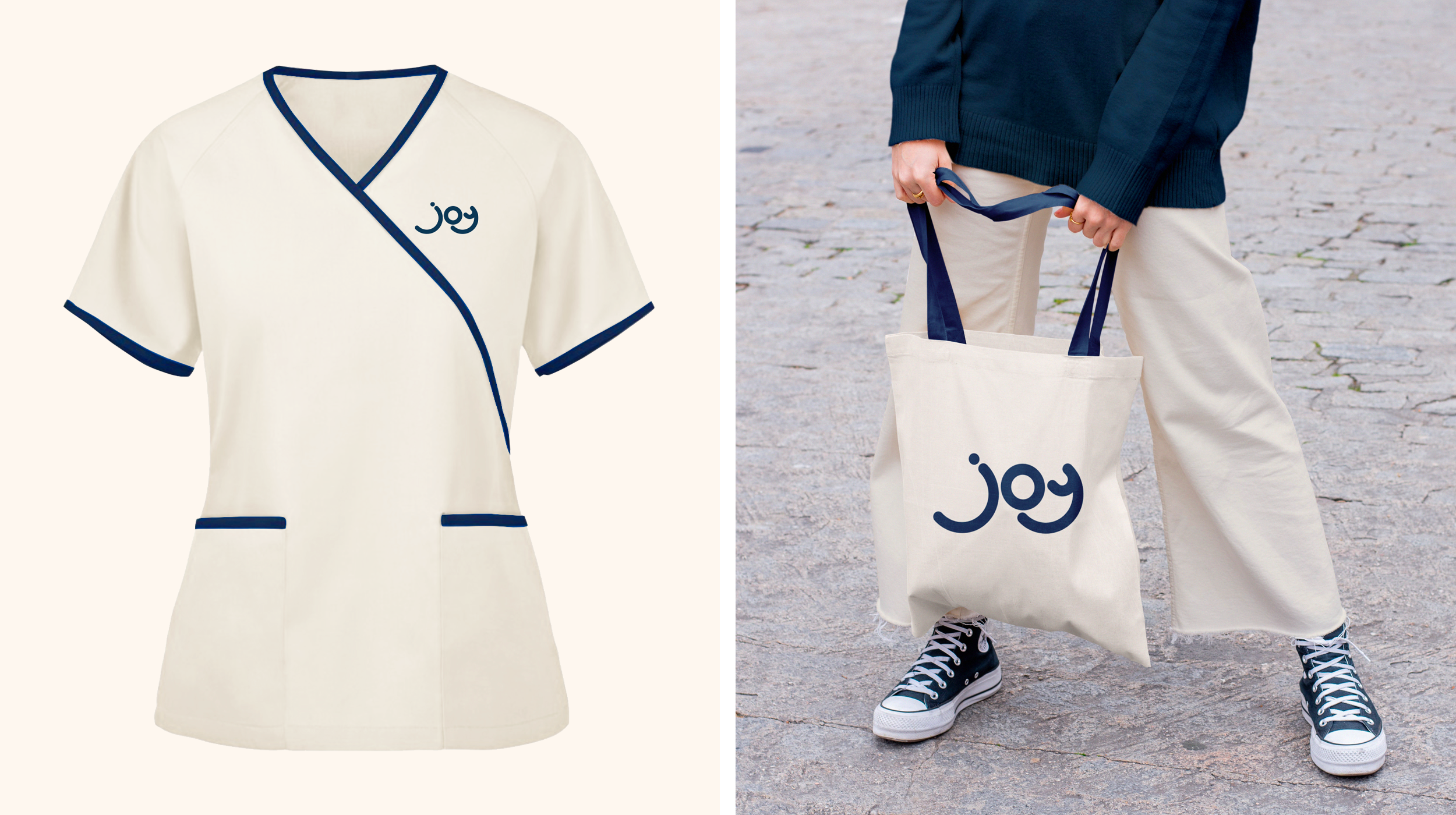 Joy staff uniform and tote bag
