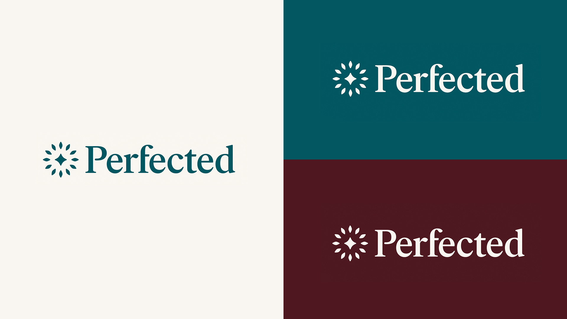 The Perfected logo in three color versions