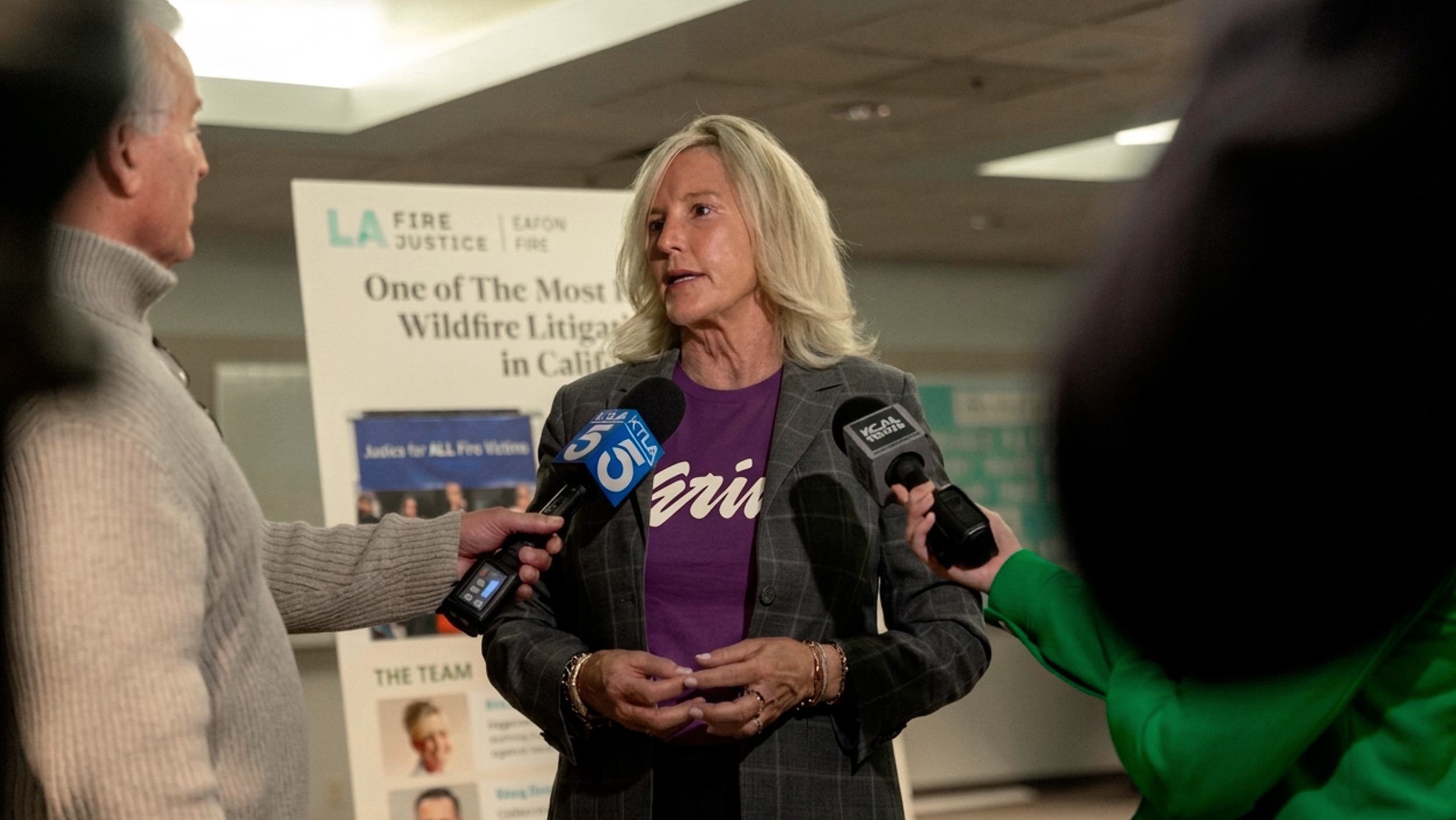 Erin Brockovich giving a TV interview