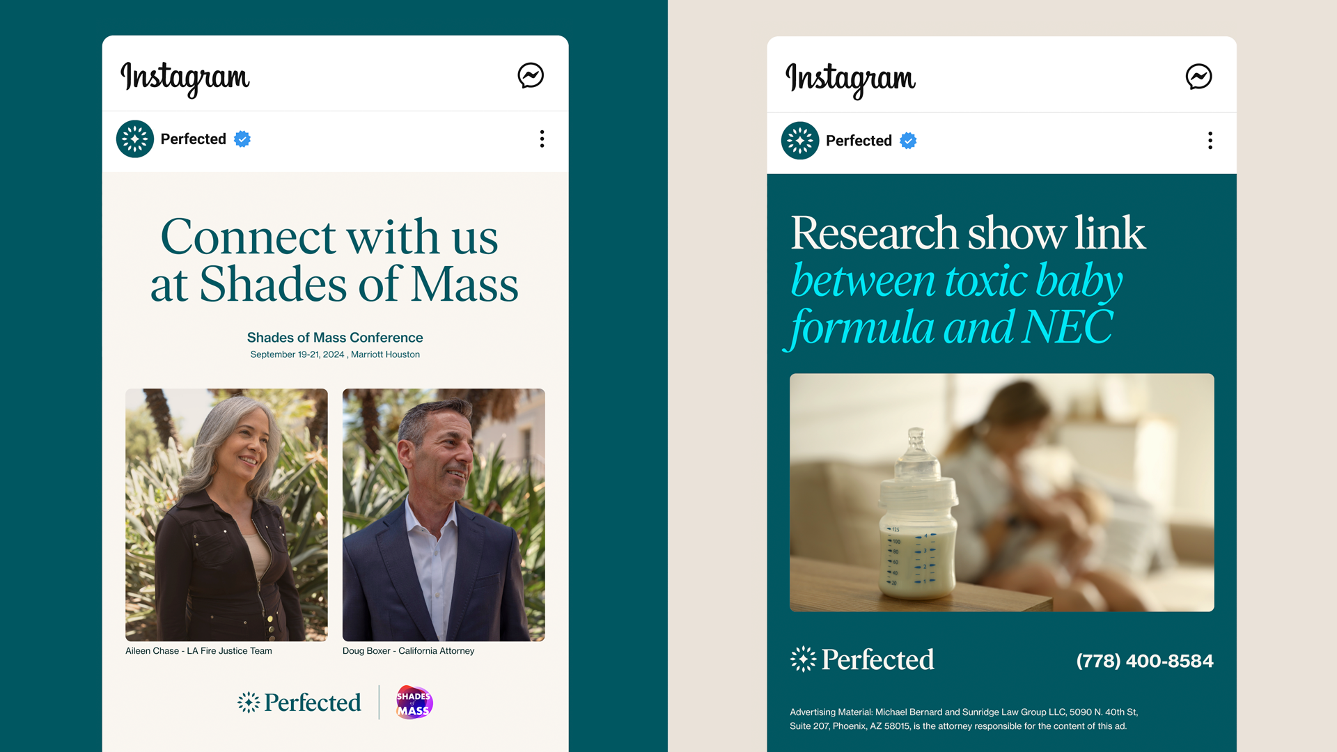 Perfected Instagram posts for the Shades of Mass conference and baby formula research