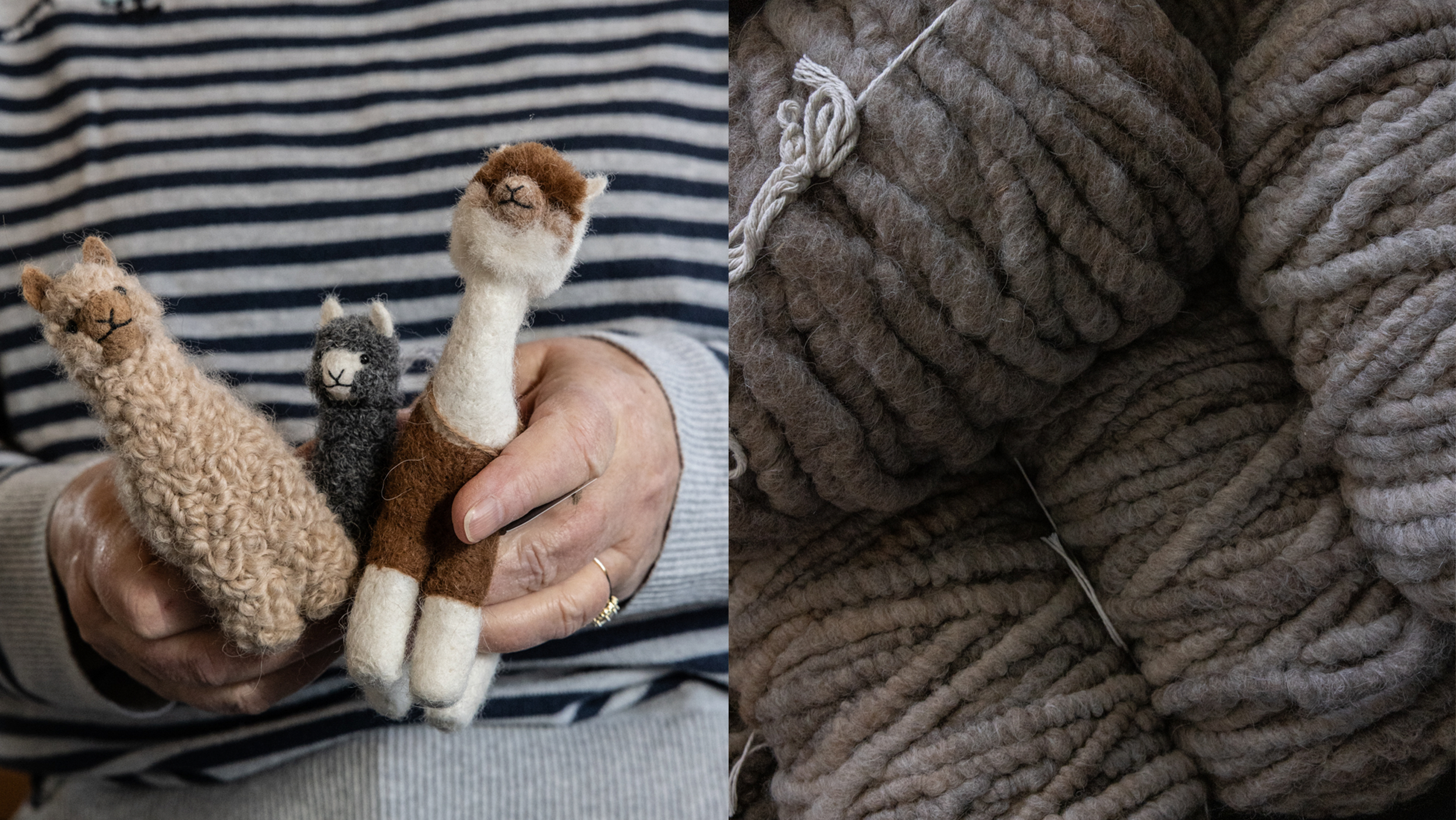 Felted alpaca toys and wool from the farm