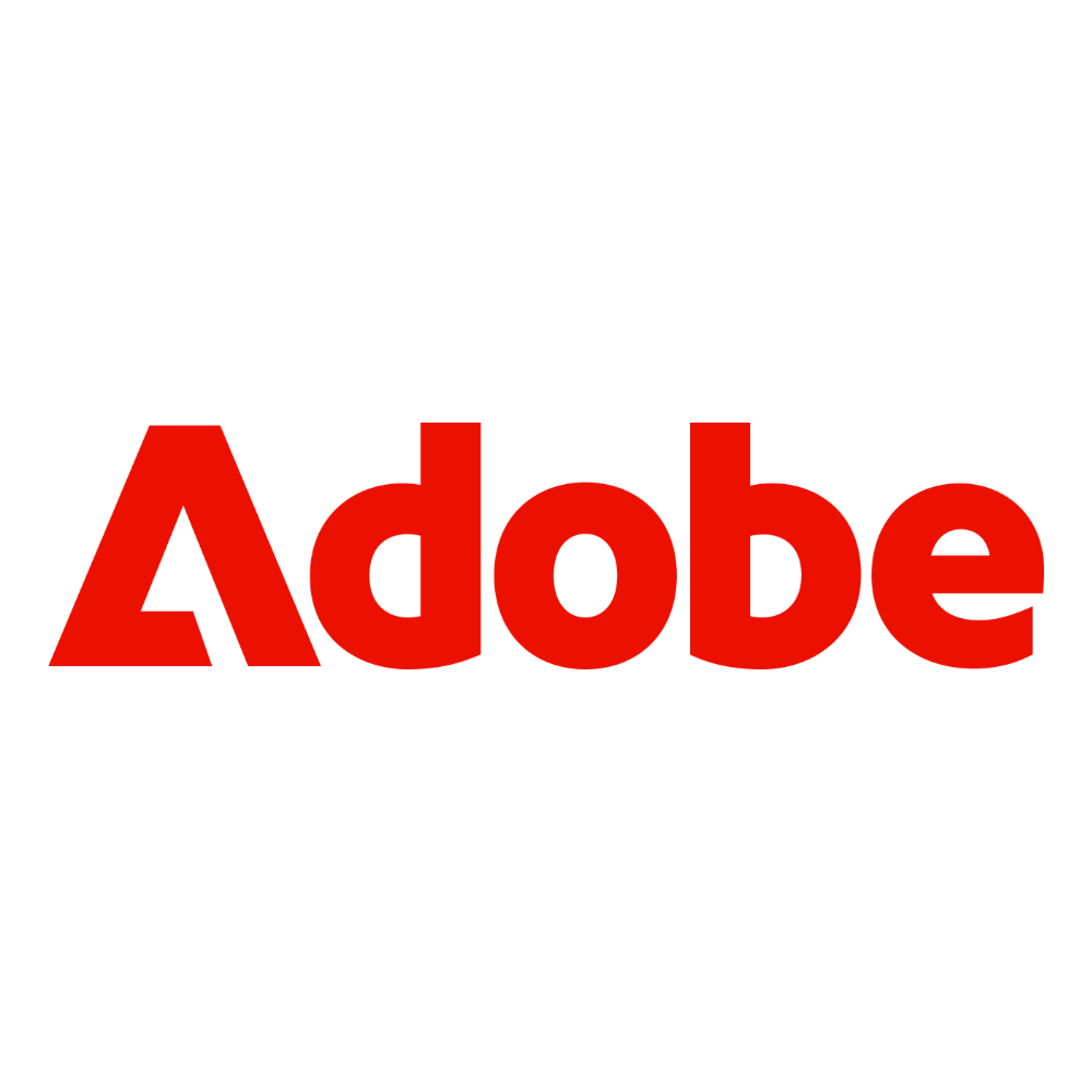 Adobe logo with red text on a black background.