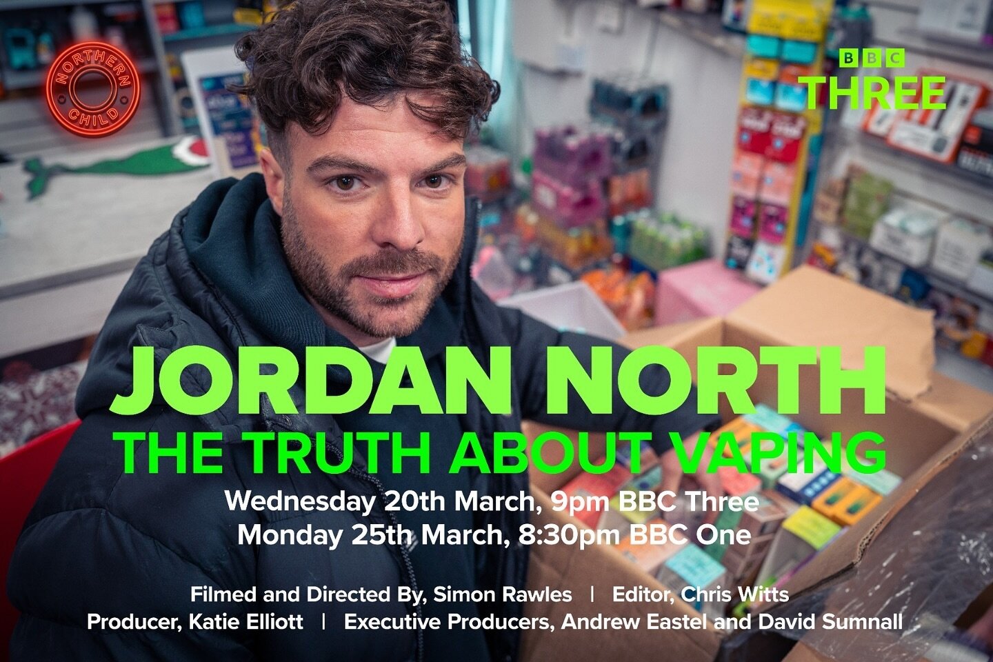 We are excited to share with you our new documentary, Jordan North: The Truth About Vaping. 

It airs tomorrow, Wednesday 20th March on BBC Three, 9pm. 

#jordannorth #bbcthree #thetruthaboutvaping #health #vape #vaping @jordannorth1 @middlechildtv @