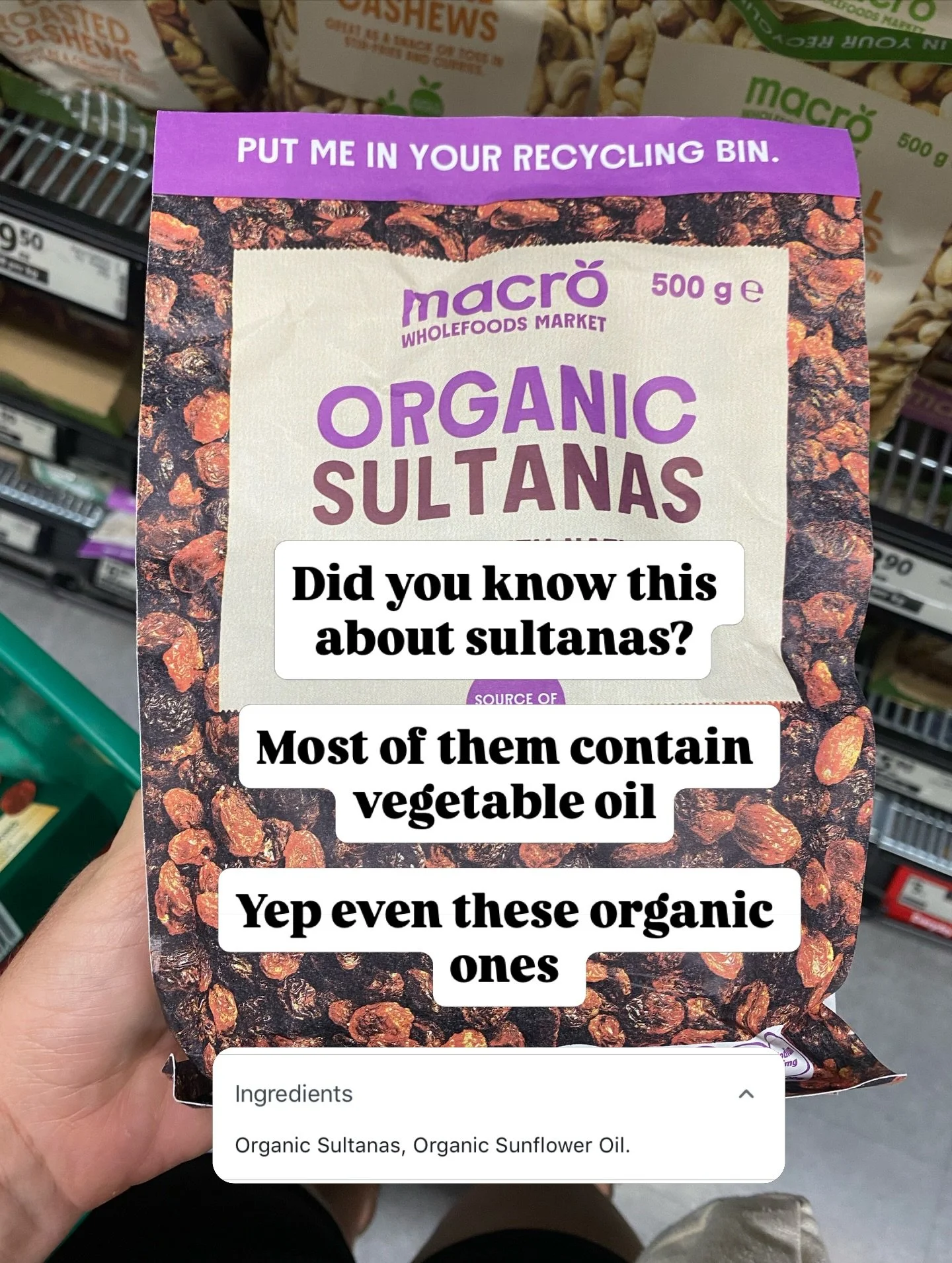 Did you know this about sultanas? I shared this on my stories last week and so many people were surprised so sharing again here so you can save for next time you shop ☺️

Most packaged sultanas contain added vegetable oil to stop them sticking togeth