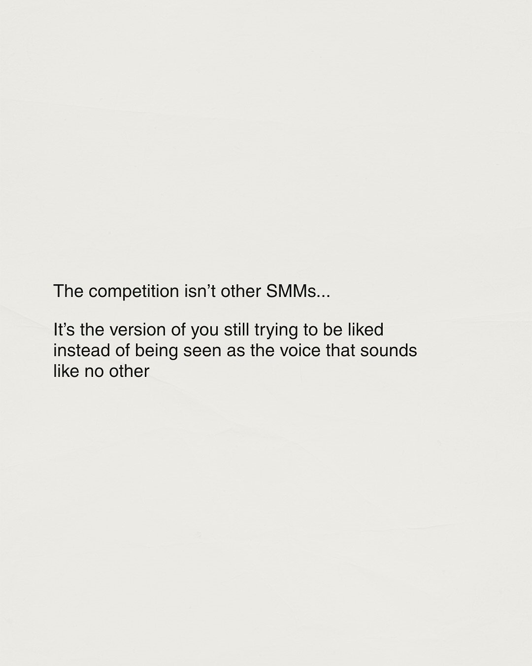 You&rsquo;ve been building a brand [we like that]
But are you building one that gets chosen? [we love this]

Because truthfully...
It&rsquo;s not other SMMs you&rsquo;re up against
It&rsquo;s you vs you 🤯

It&rsquo;s the version of you that&rsquo;s 