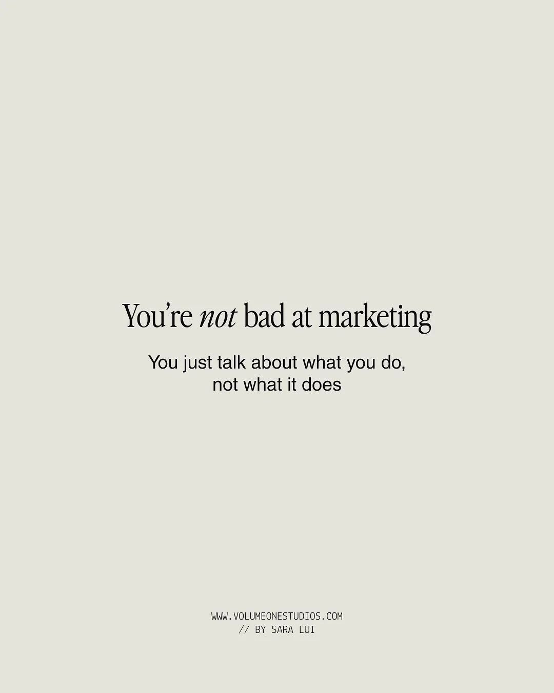 Let&rsquo;s get 1 thing straight, you are NOT bad at marketing

But you&rsquo;re still talking about what you do:

&ldquo;I post for clients&rdquo;
&ldquo;I manage content calendars&rdquo;
&ldquo;I help brands stay consistent&rdquo;

But that&rsquo;s
