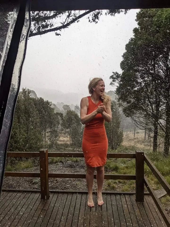 Jacqui Parker in Meander Valley snowing