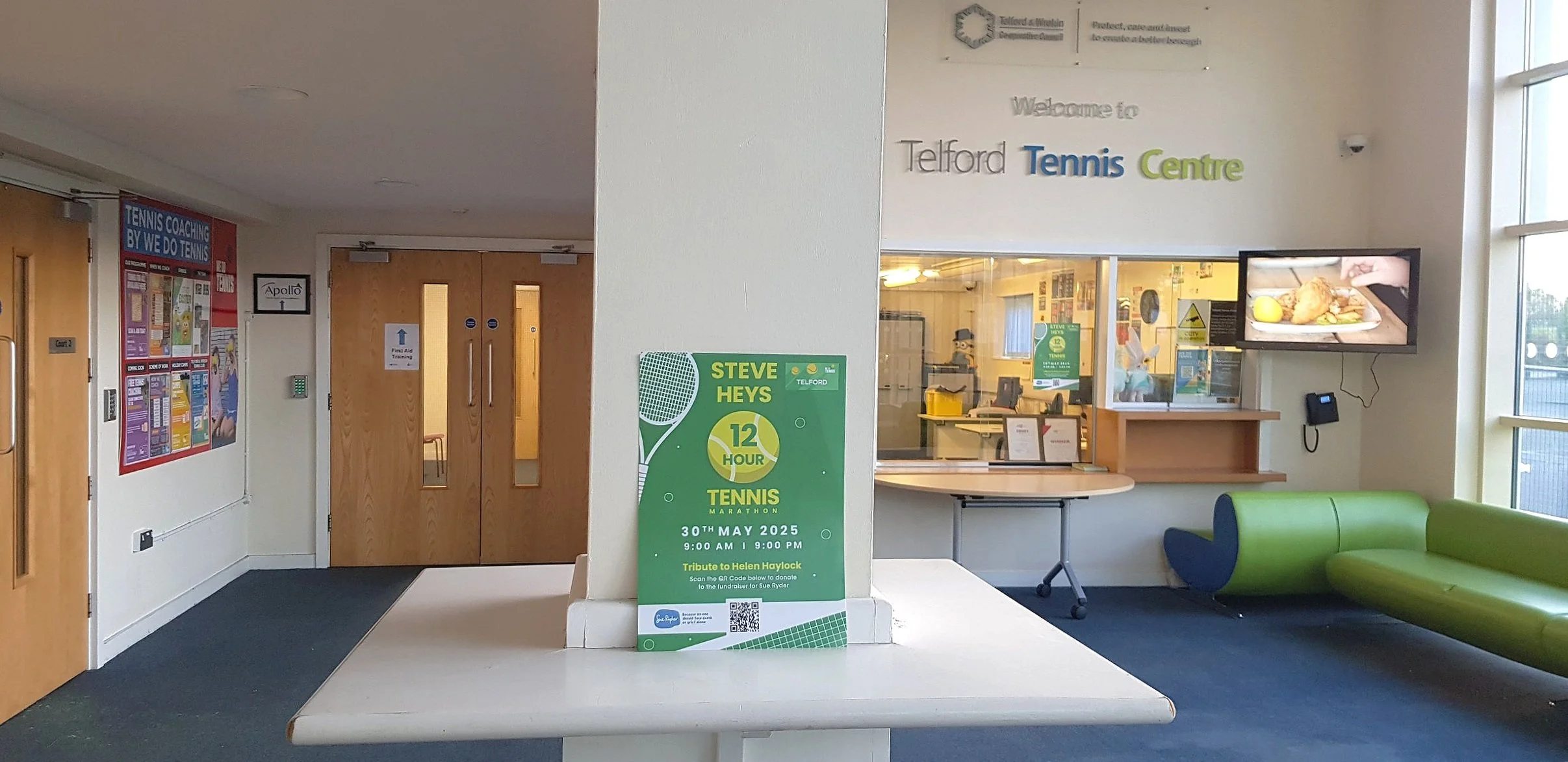 Tennis Marathon Fundraiser A3 Poster Displayed at Club Cover