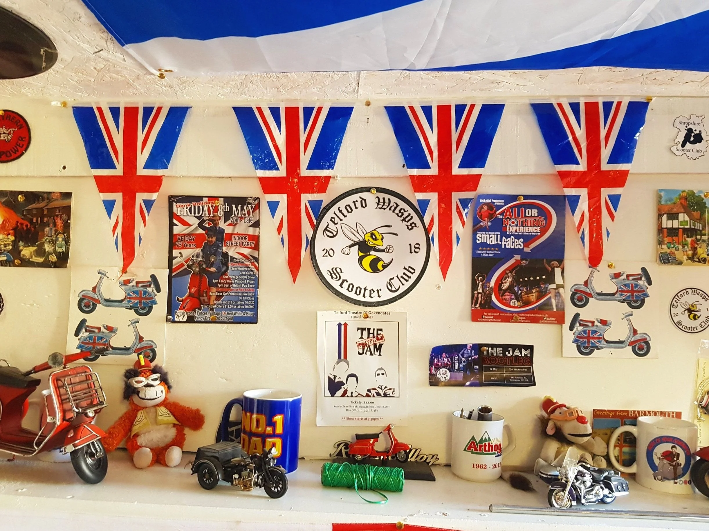 Telford Wasp Scooter Club iron patch in shed.